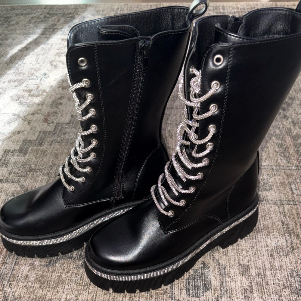 Wild Diva Combat Sparkle Mid-Calf Boots